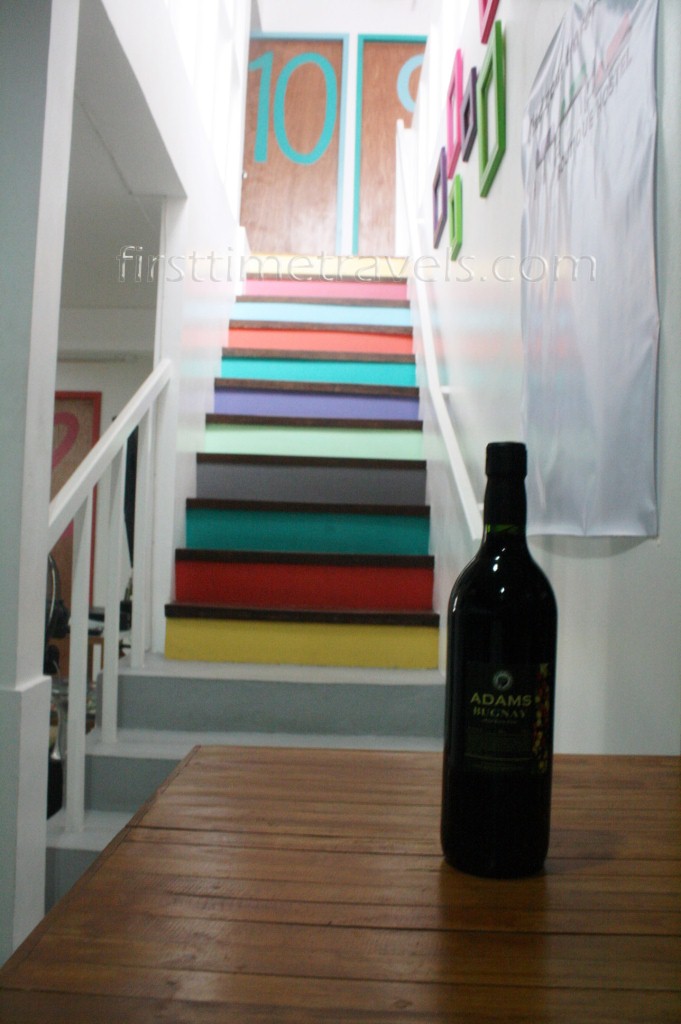 Colorful steps lead to the 2nd floor.