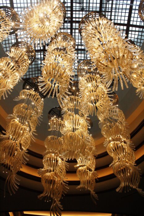 Lovely glass chandeliers.