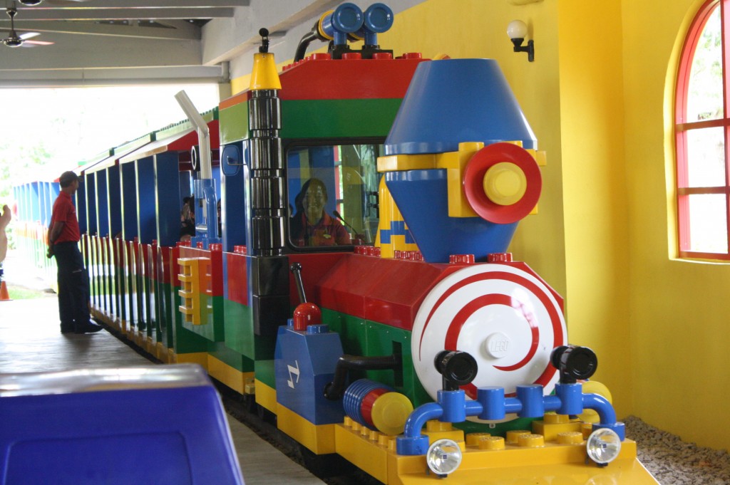 Choo choo train aboard the colorful Legoland Express.