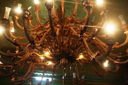 Huge chandeliers adorn the ballroom.