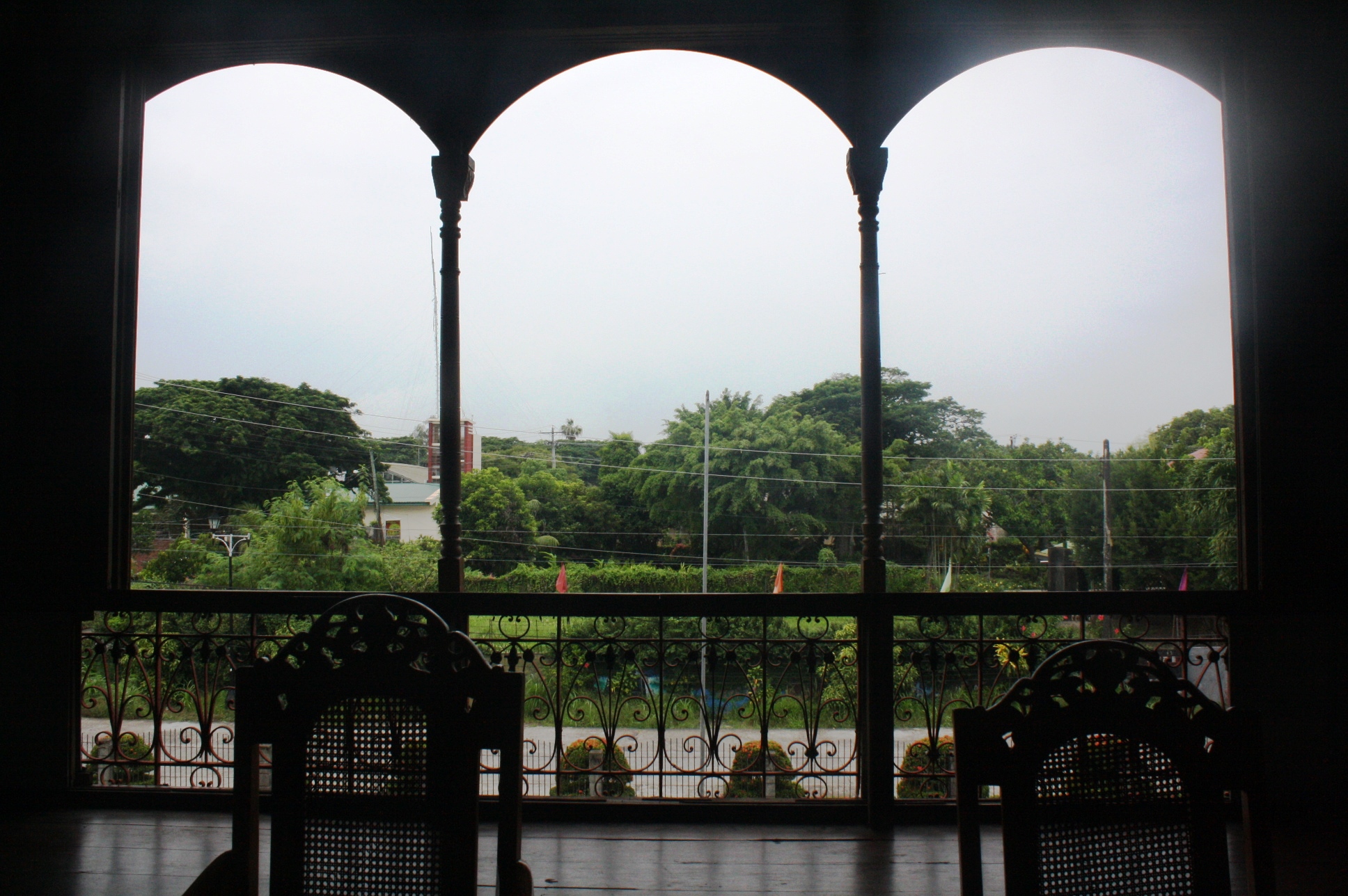 The view of the street from the second floor balcony.