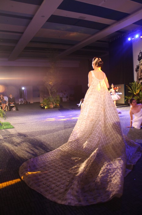 The train of the wedding gown.