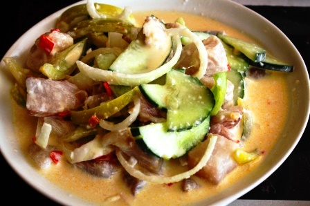 Kinilaw or raw fish soaked in vinegar and other spices.