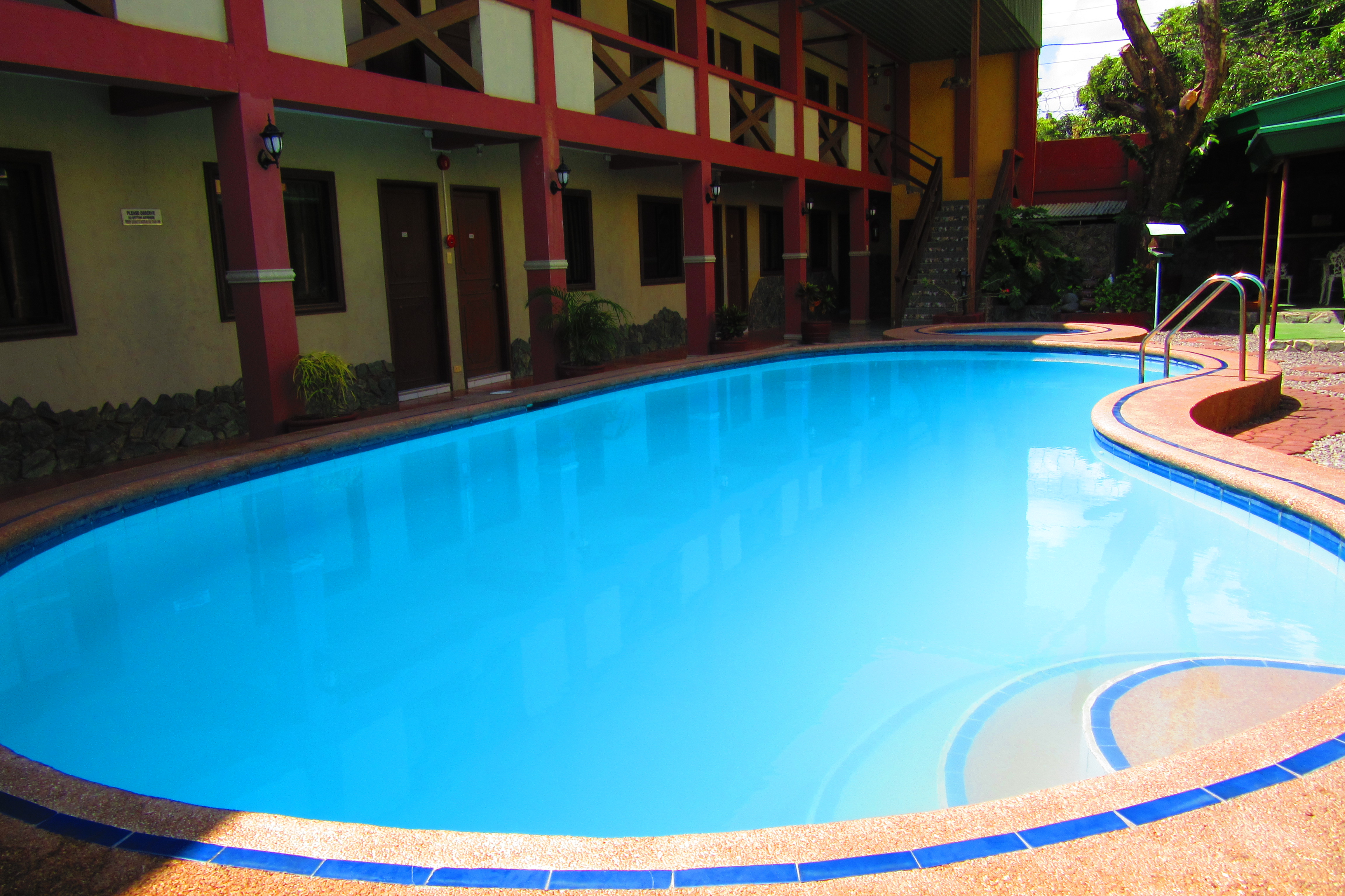 The pool and our room is just a stone's throw away.