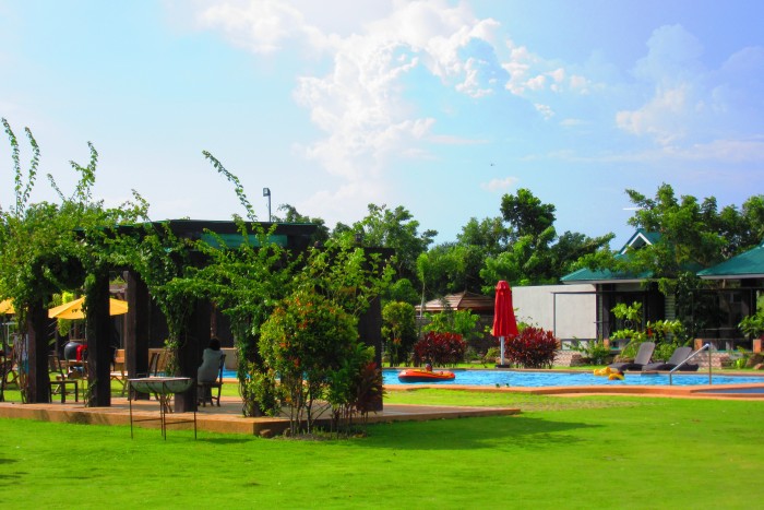 The swimming pool area is a great place to relax.