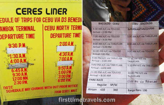 Bacolod-Cebu Ceres Bus schedule